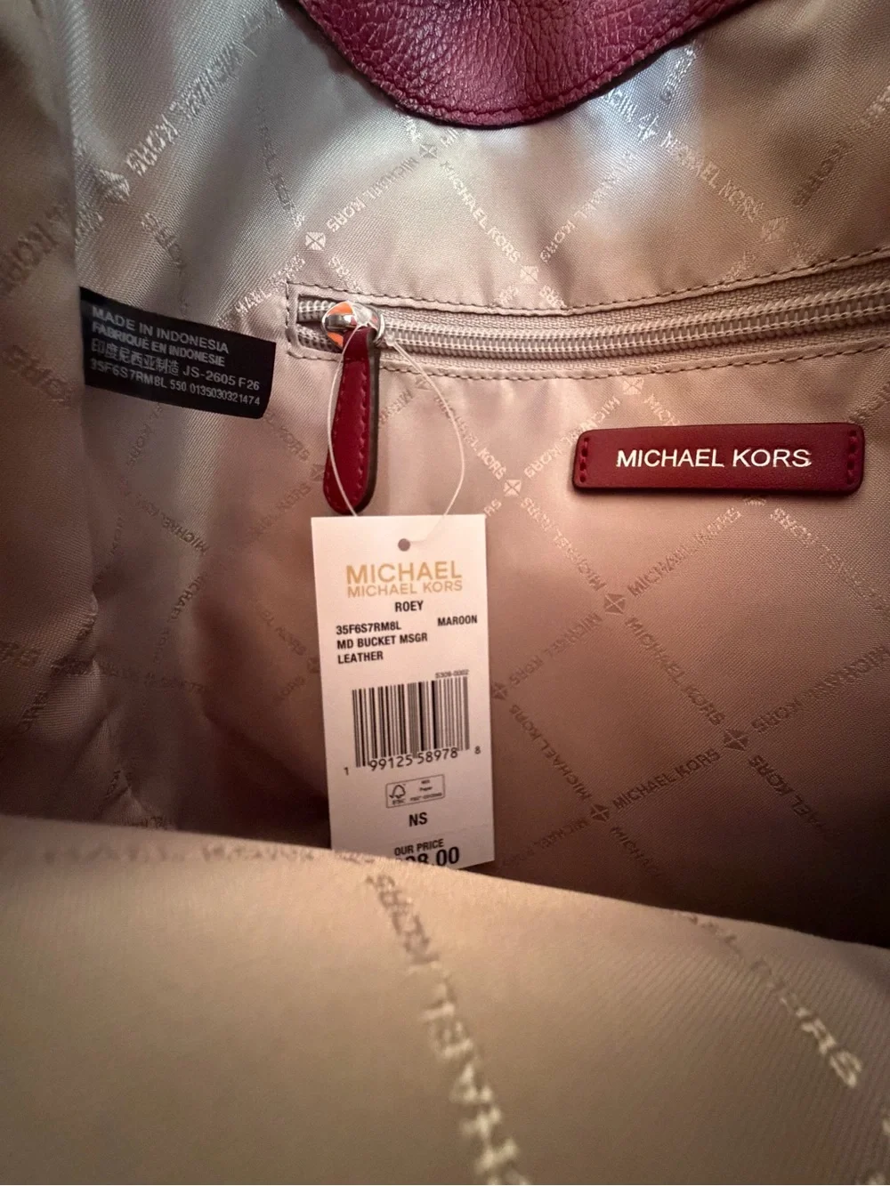 Michael kors Roey MD Bucket Slouchy Hobo Shoulder Bag Maroon